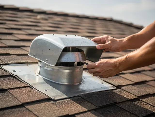 Pineville Dryer Vent Cleaning certified technician safely cleaning a roof-mounted dryer vent in Pineville