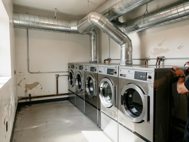 Pineville Dryer Vent Cleaning team performing large-scale commercial dryer vent cleaning in Pineville