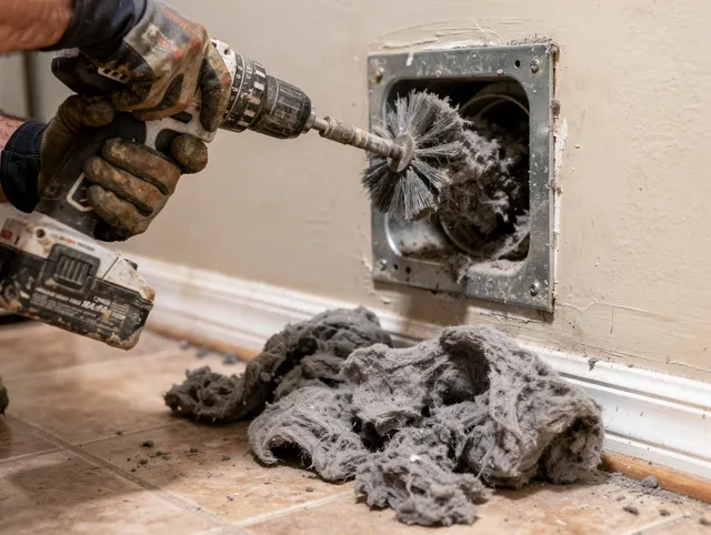 Certified Pineville Dryer Vent Cleaning technician performing dryer vent cleaning in Pineville