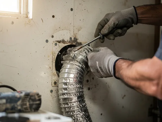 Pineville Dryer Vent Cleaning technician performing precise dryer vent hose installation in Pineville